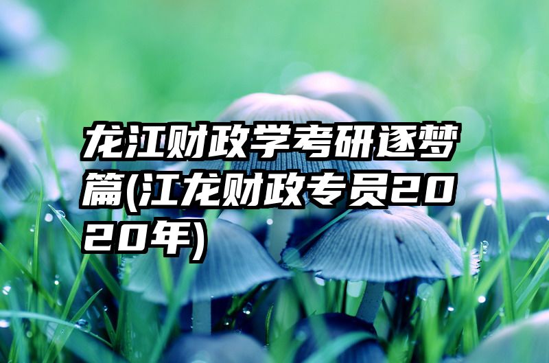 龙江财政学考研逐梦篇(江龙财政专员2020年)